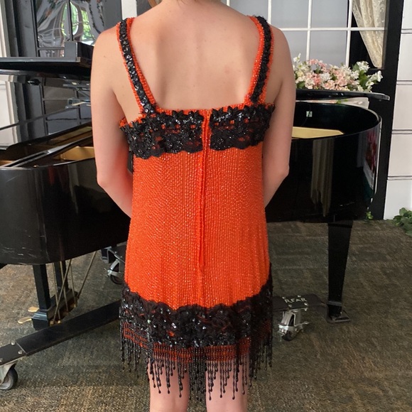 Custom made flapper style dress for a musical. in orange and black. - Picture 2 of 8